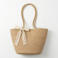 Anna-Kaci Women's Crochet Tote Bag with Structured Silhouette Double Shoulder Handles and Lace Tie Accent