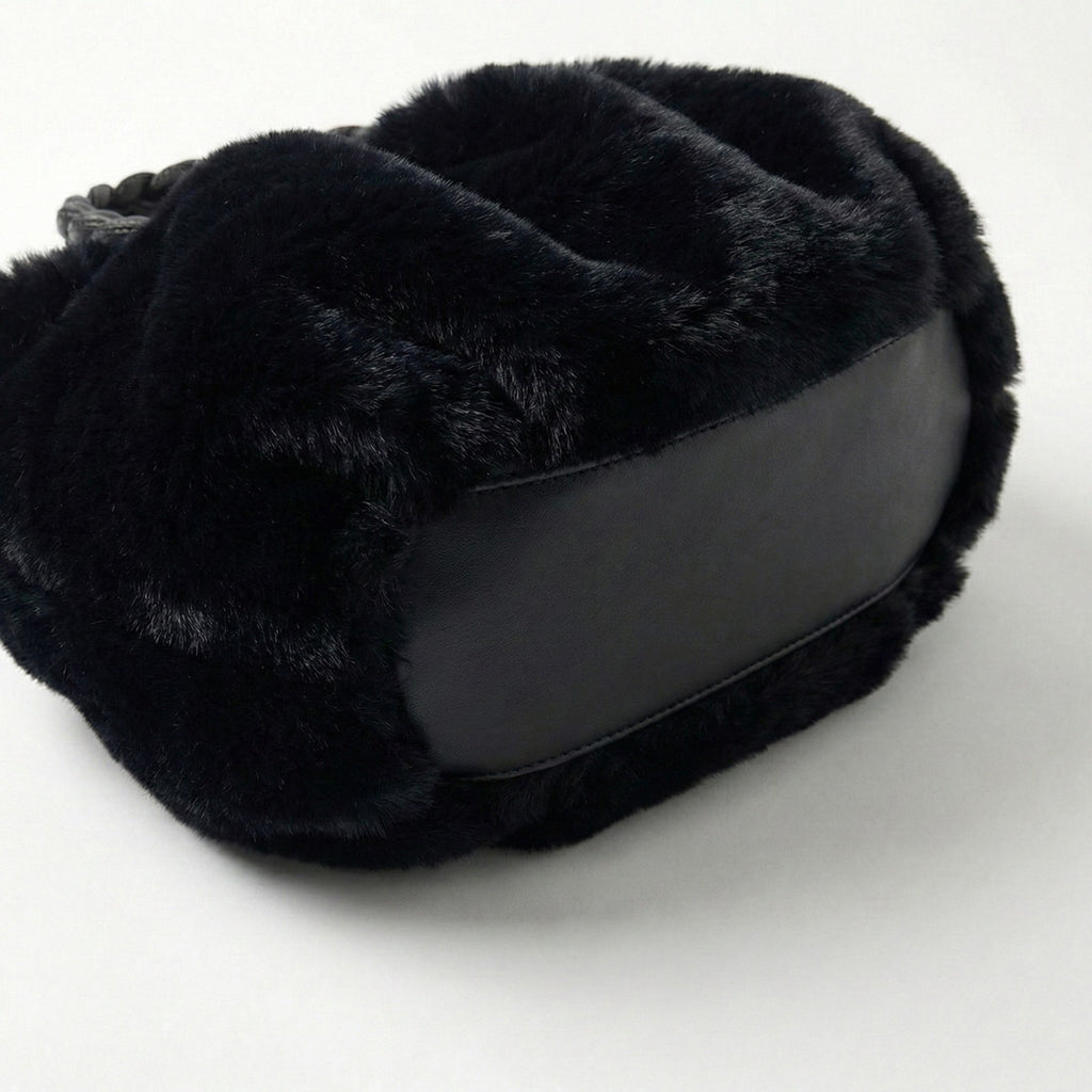 Anna-Kaci Women's Faux Fur Top Handle Bag with Braided Strap Detail Adjustable Crossbody Cord