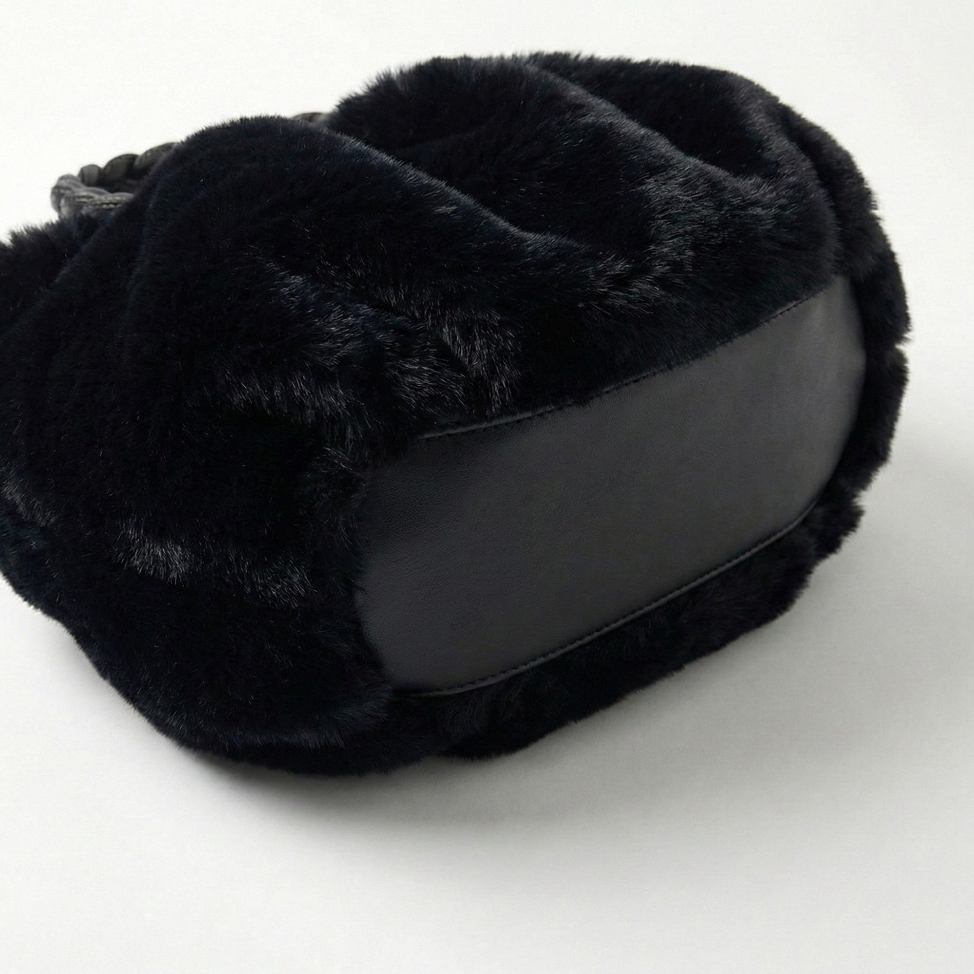Anna-Kaci Women's Faux Fur Top Handle Bag with Braided Strap Detail Adjustable Crossbody Cord