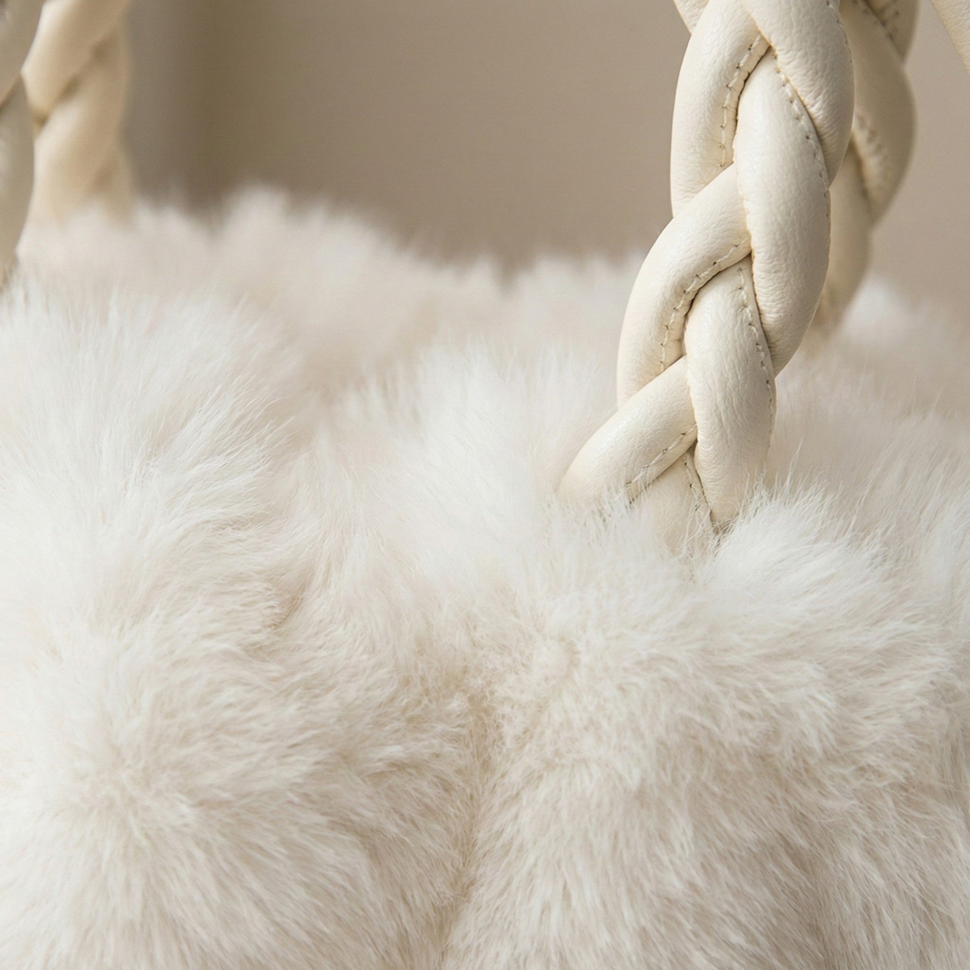 Anna-Kaci Women's Faux Fur Top Handle Bag with Braided Strap Detail Adjustable Crossbody Cord