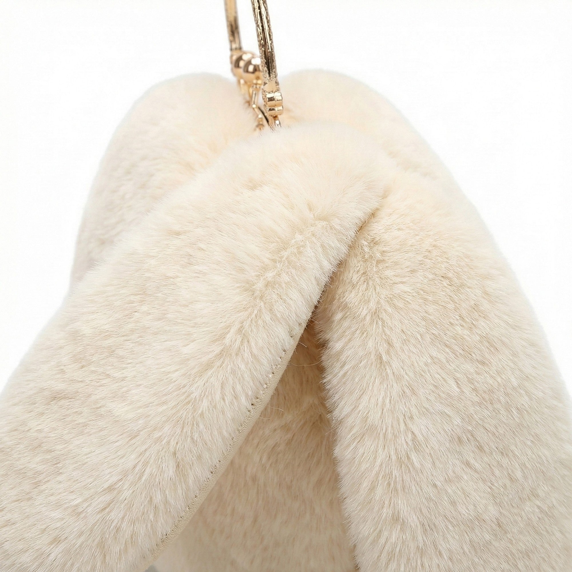 Anna-Kaci Women's Faux Fur Clutch Handbag with Gold Tone Kiss Lock Closure Top Handle and Chain Strap
