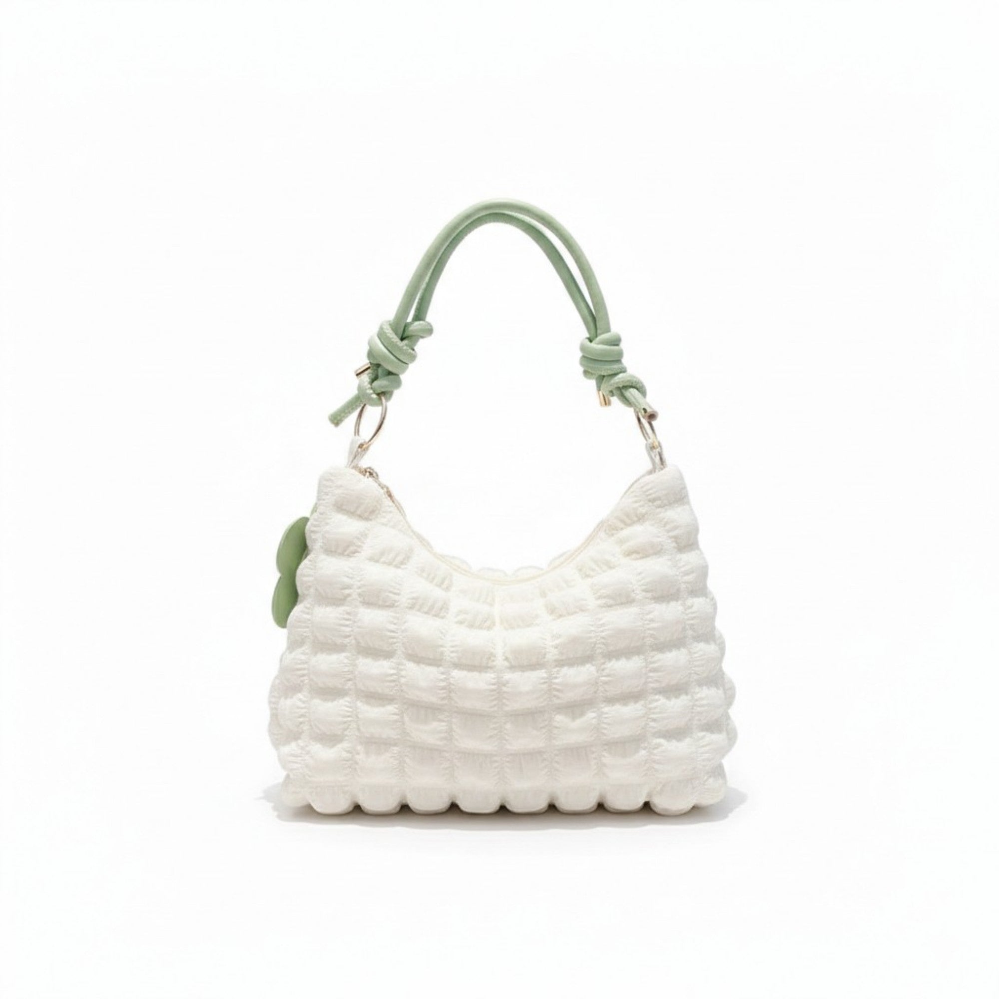 Anna-Kaci Women's Textured Shoulder Bag with Quilted Bubble Design Contrast Knot Handle