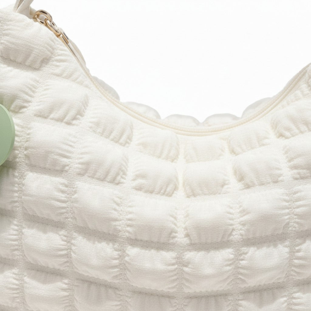 Anna-Kaci Women's Textured Shoulder Bag with Quilted Bubble Design Contrast Knot Handle