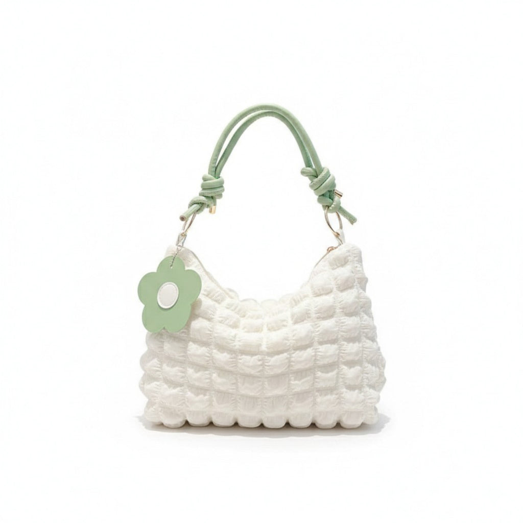 Anna-Kaci Women's Textured Shoulder Bag with Quilted Bubble Design Contrast Knot Handle