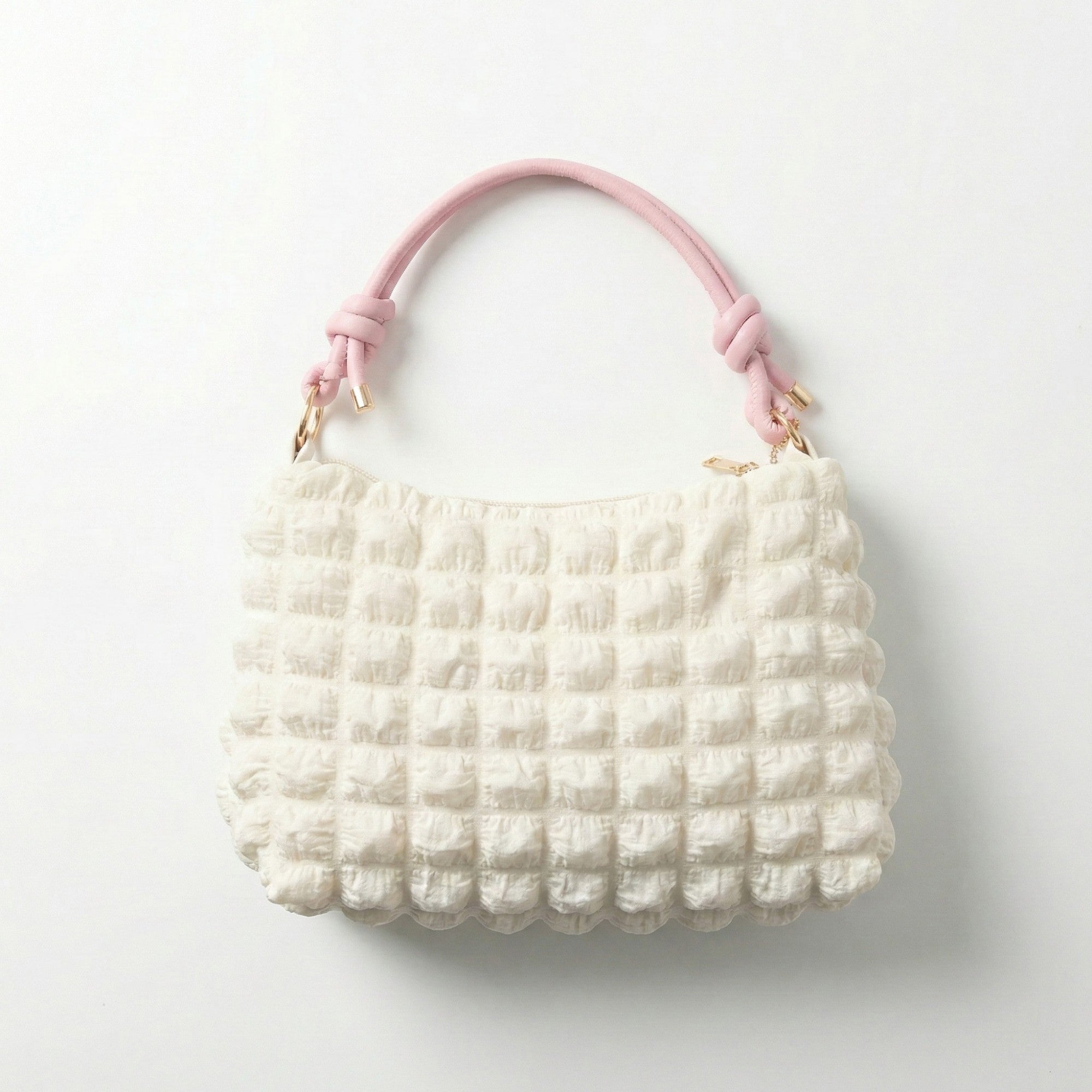 Anna-Kaci Women's Textured Shoulder Bag with Quilted Bubble Design Contrast Knot Handle