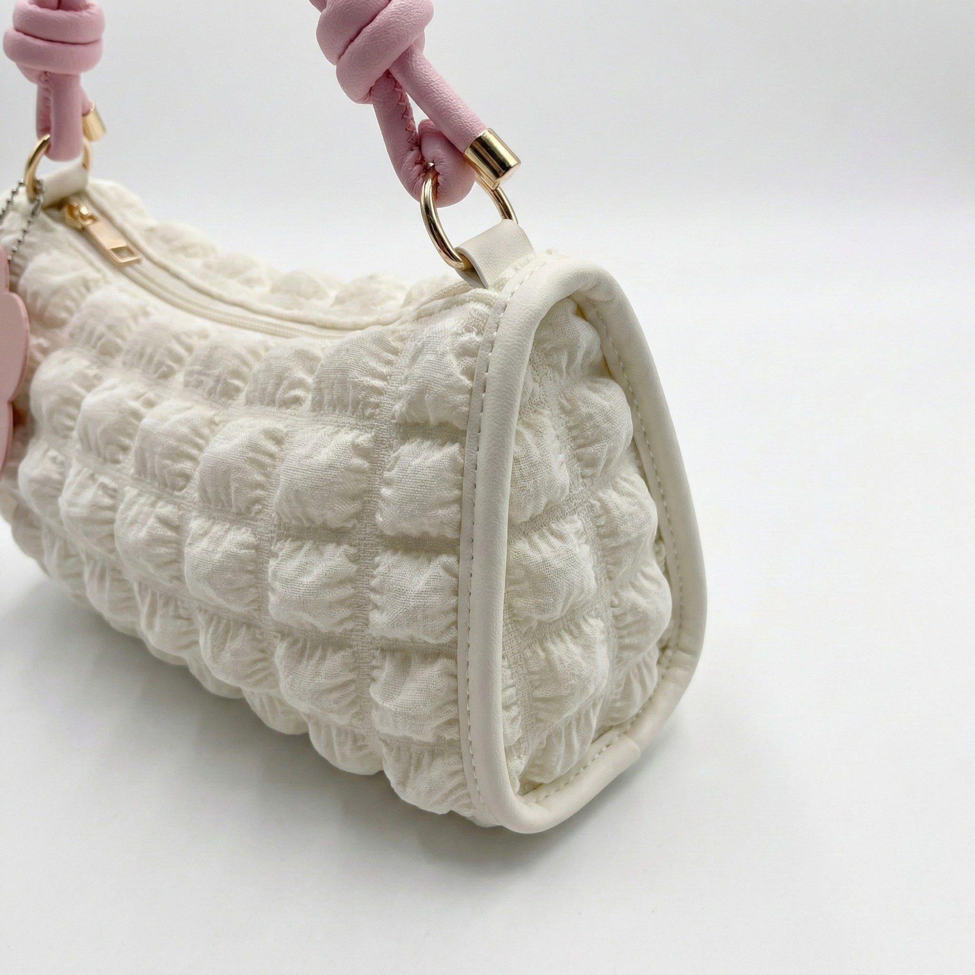 Anna-Kaci Women's Textured Shoulder Bag with Quilted Bubble Design Contrast Knot Handle