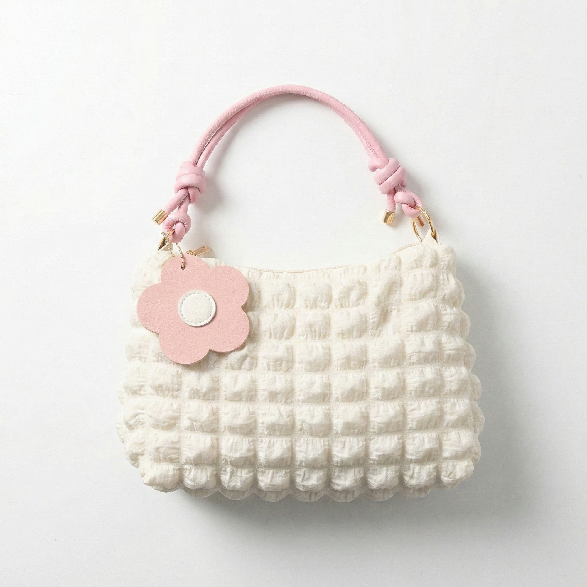 Anna-Kaci Women's Textured Shoulder Bag with Quilted Bubble Design Contrast Knot Handle