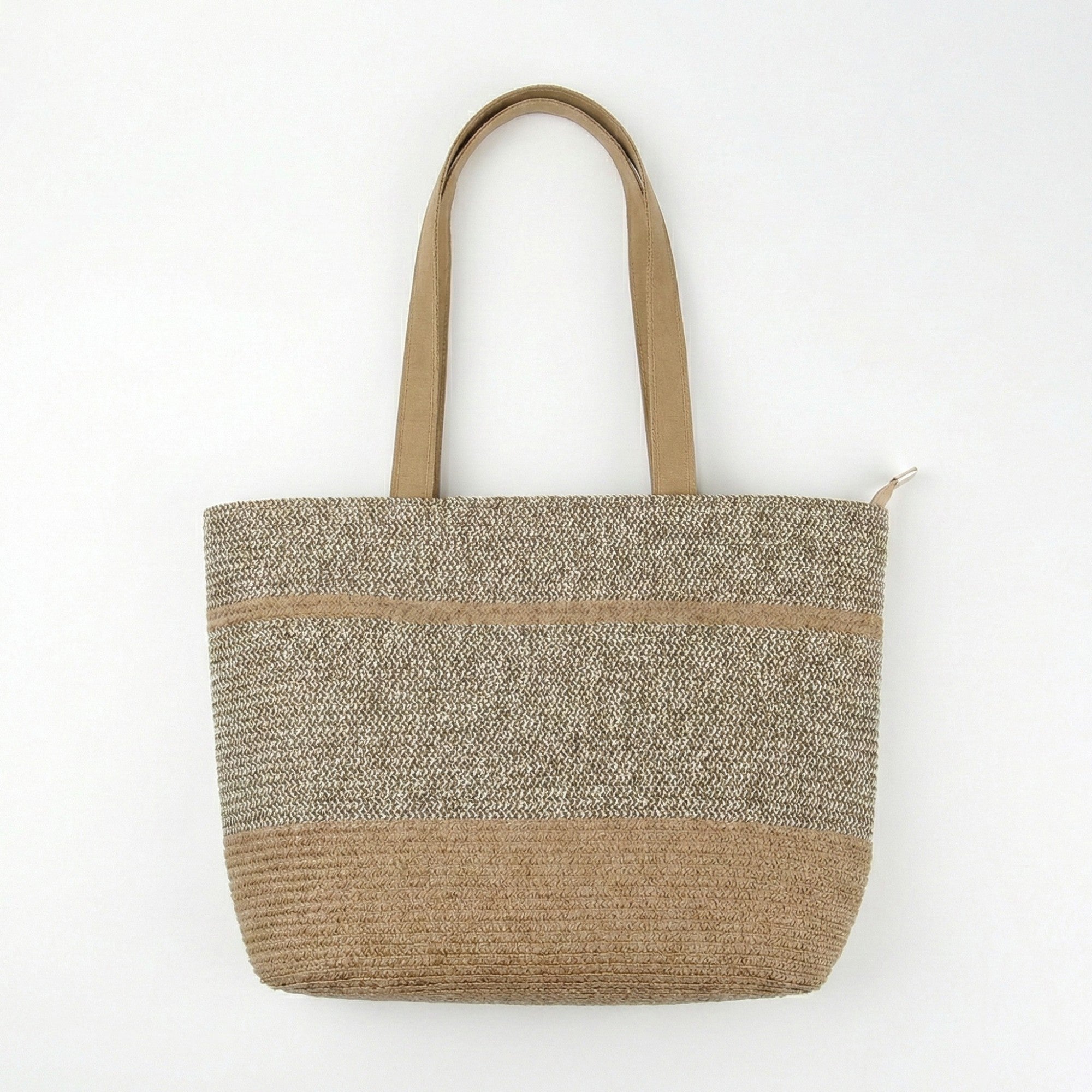 Anna-Kaci Women's Woven Straw Tote Bag with Contrast Panel Bow Accent Dual Shoulder Straps