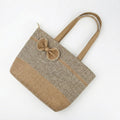 Anna-Kaci Women's Woven Straw Tote Bag with Contrast Panel Bow Accent Dual Shoulder Straps