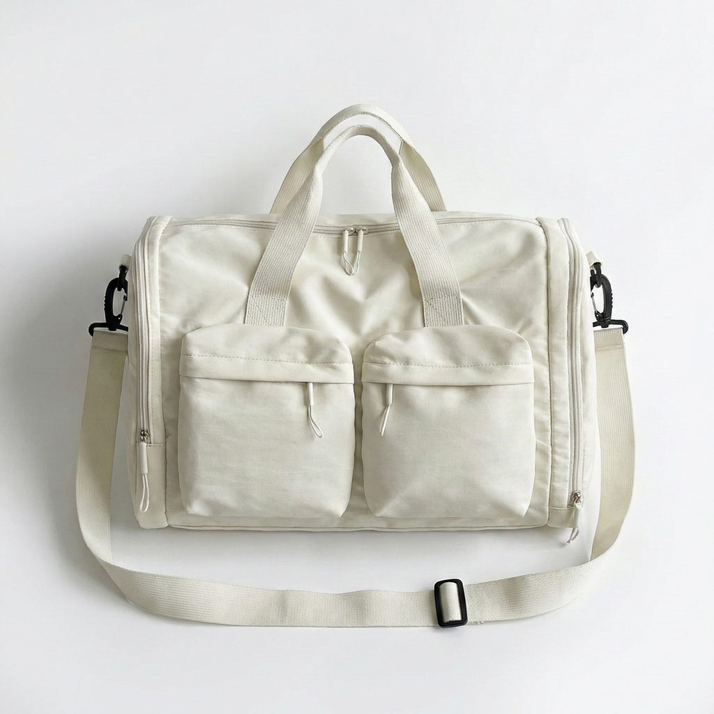 Anna-Kaci Women's Nylon Weekender Duffle Bag with Multiple Front Pockets Adjustable Crossbody Strap