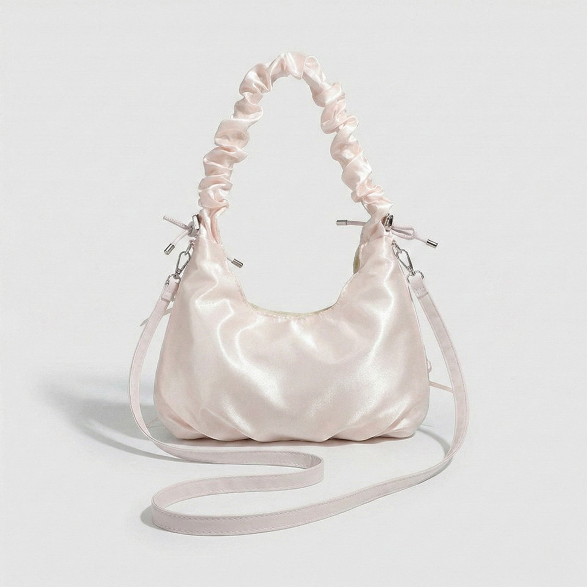 Anna-Kaci Women's Satin Shoulder Bag with Ruched Top Handle Adjustable Crossbody Strap