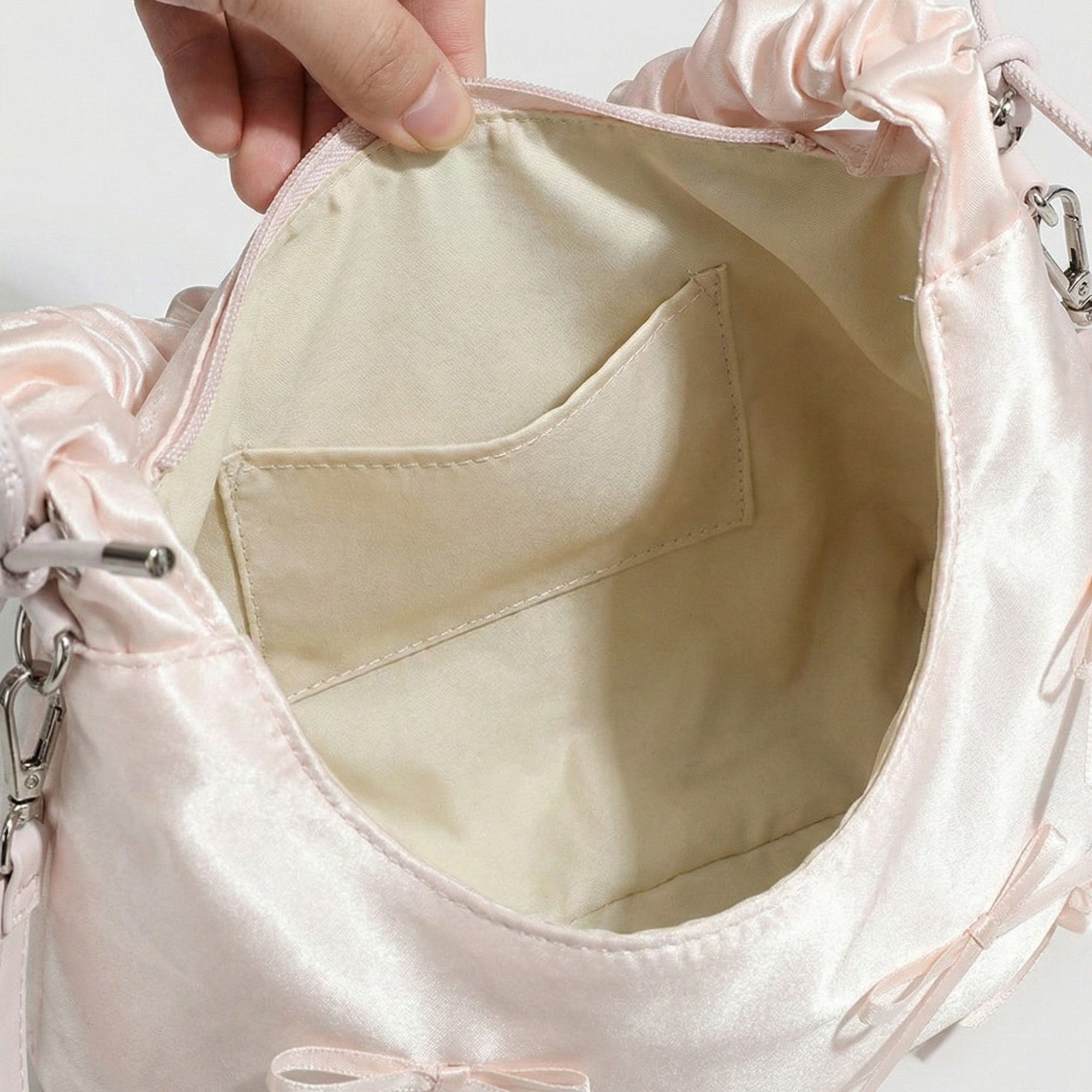 Anna-Kaci Women's Satin Shoulder Bag with Ruched Top Handle Adjustable Crossbody Strap