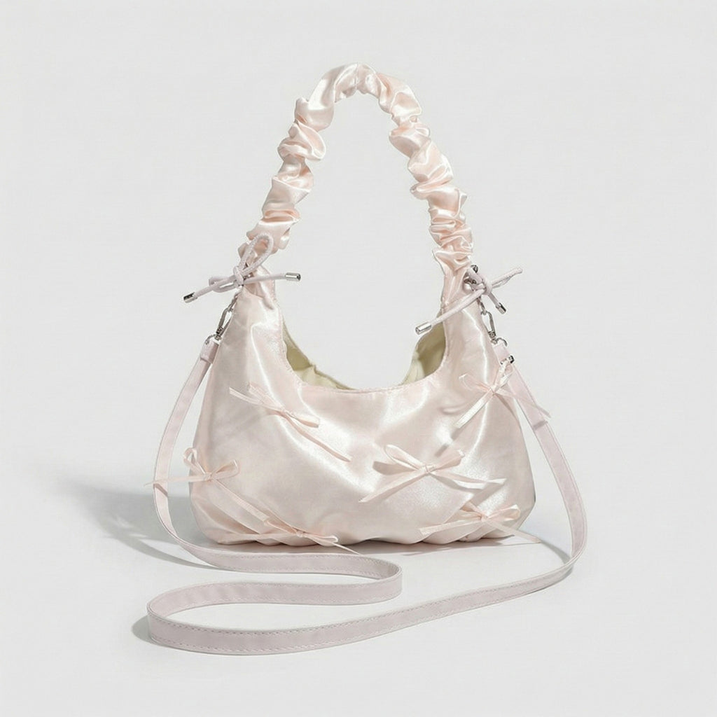 Anna-Kaci Women's Satin Shoulder Bag with Ruched Top Handle Adjustable Crossbody Strap
