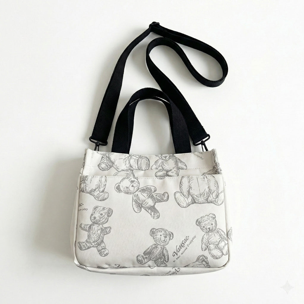 Anna-Kaci Women's Insulated Lunch Tote Bag with Teddy Bear Print Adjustable Shoulder Strap