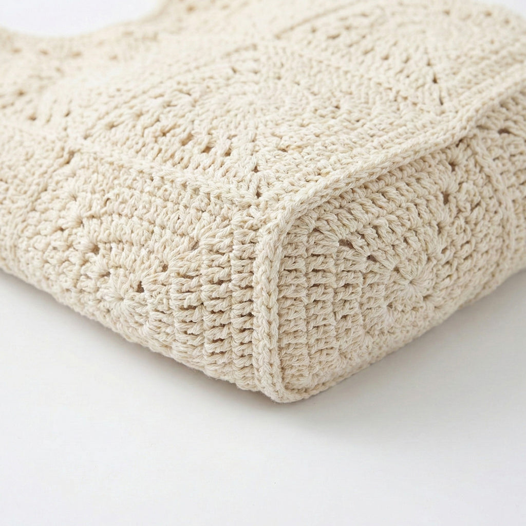 Anna-Kaci Women's Crochet Shoulder Bag with Open Knit Pattern Slouchy Hobo Silhouette and Wide Strap