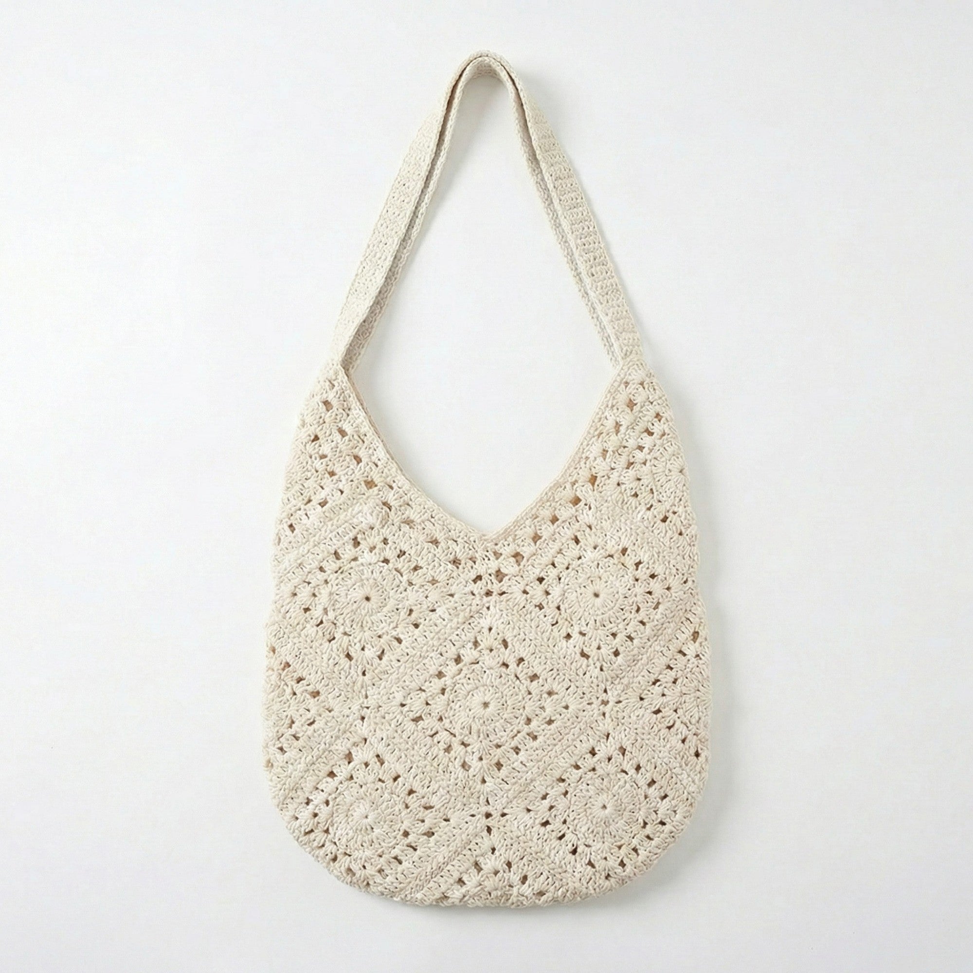 Anna-Kaci Women's Crochet Shoulder Bag with Open Knit Pattern Slouchy Hobo Silhouette and Wide Strap