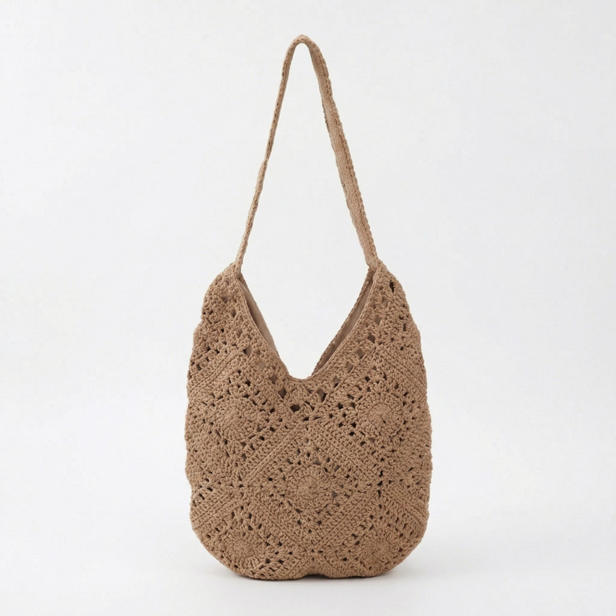 Anna-Kaci Women's Crochet Shoulder Bag with Open Knit Pattern Slouchy Hobo Silhouette and Wide Strap
