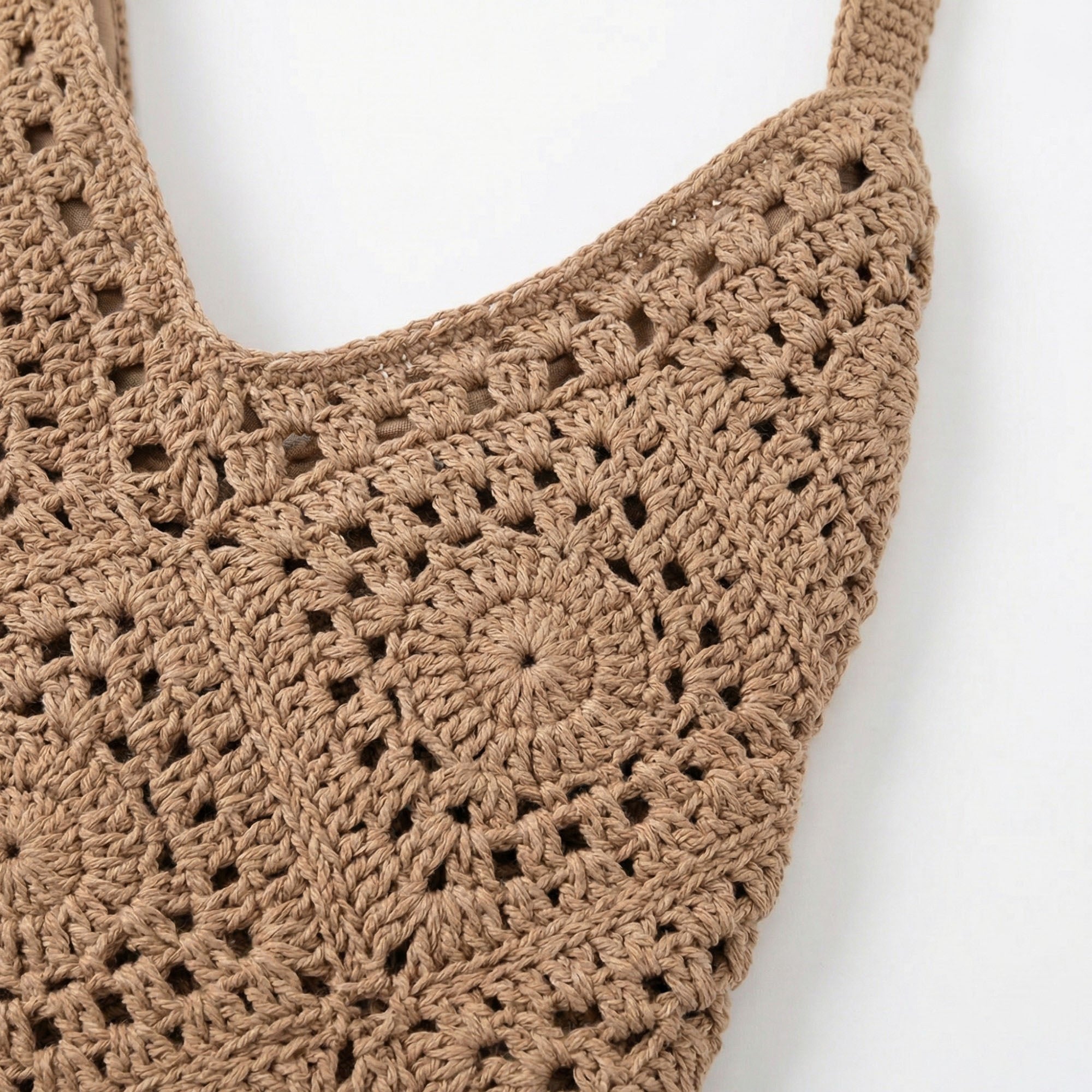 Anna-Kaci Women's Crochet Shoulder Bag with Open Knit Pattern Slouchy Hobo Silhouette and Wide Strap