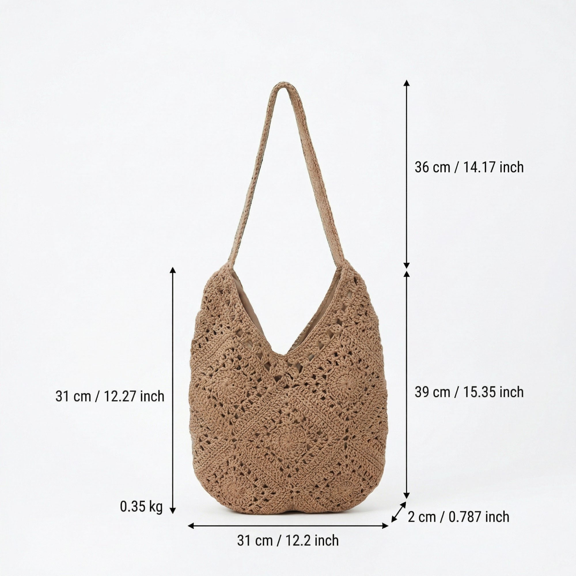 Anna-Kaci Women's Crochet Shoulder Bag with Open Knit Pattern Slouchy Hobo Silhouette and Wide Strap