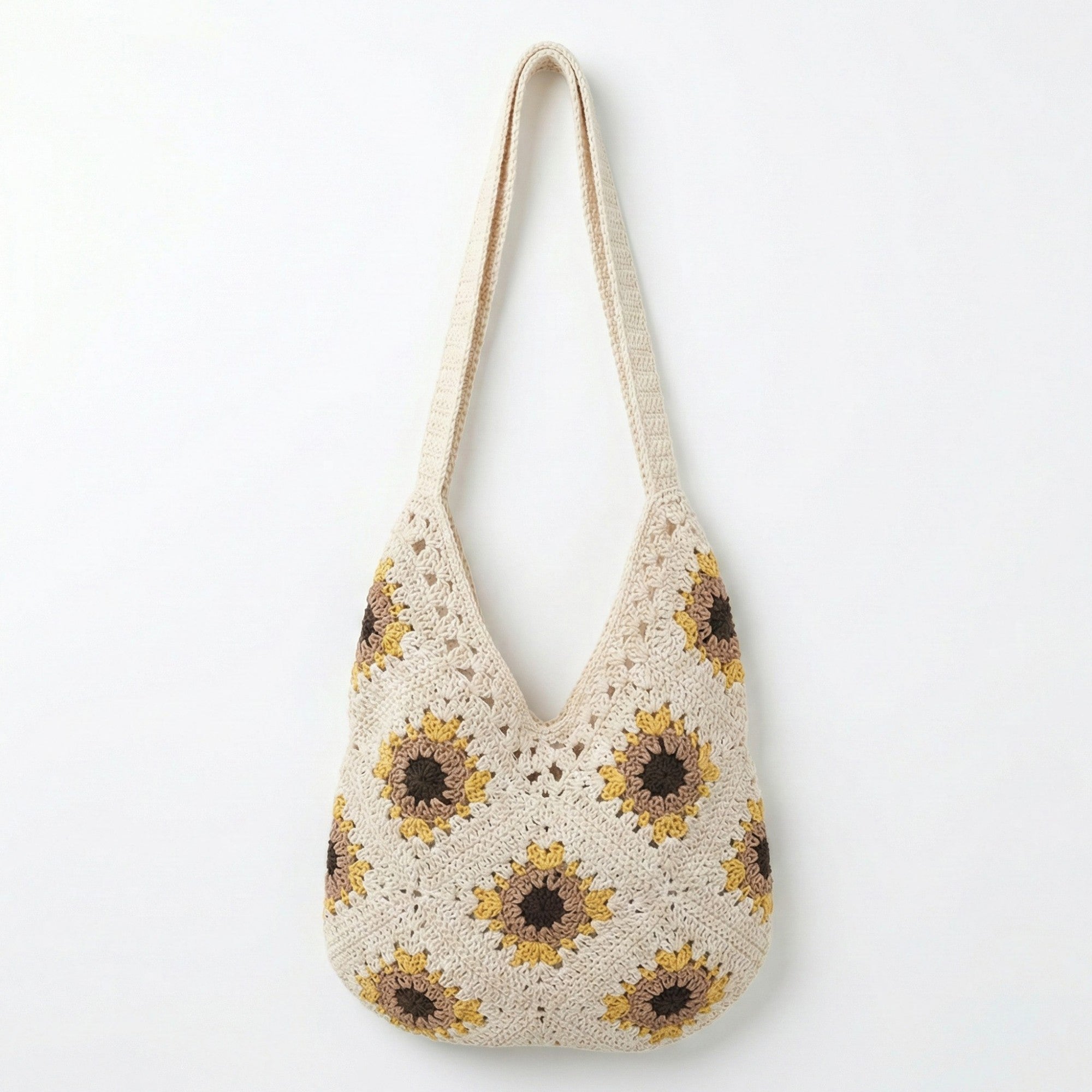 Anna-Kaci Women's Crochet Shoulder Bag with Open Knit Pattern Slouchy Hobo Silhouette and Wide Strap
