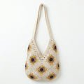 Anna-Kaci Women's Crochet Shoulder Bag with Open Knit Pattern Slouchy Hobo Silhouette and Wide Strap