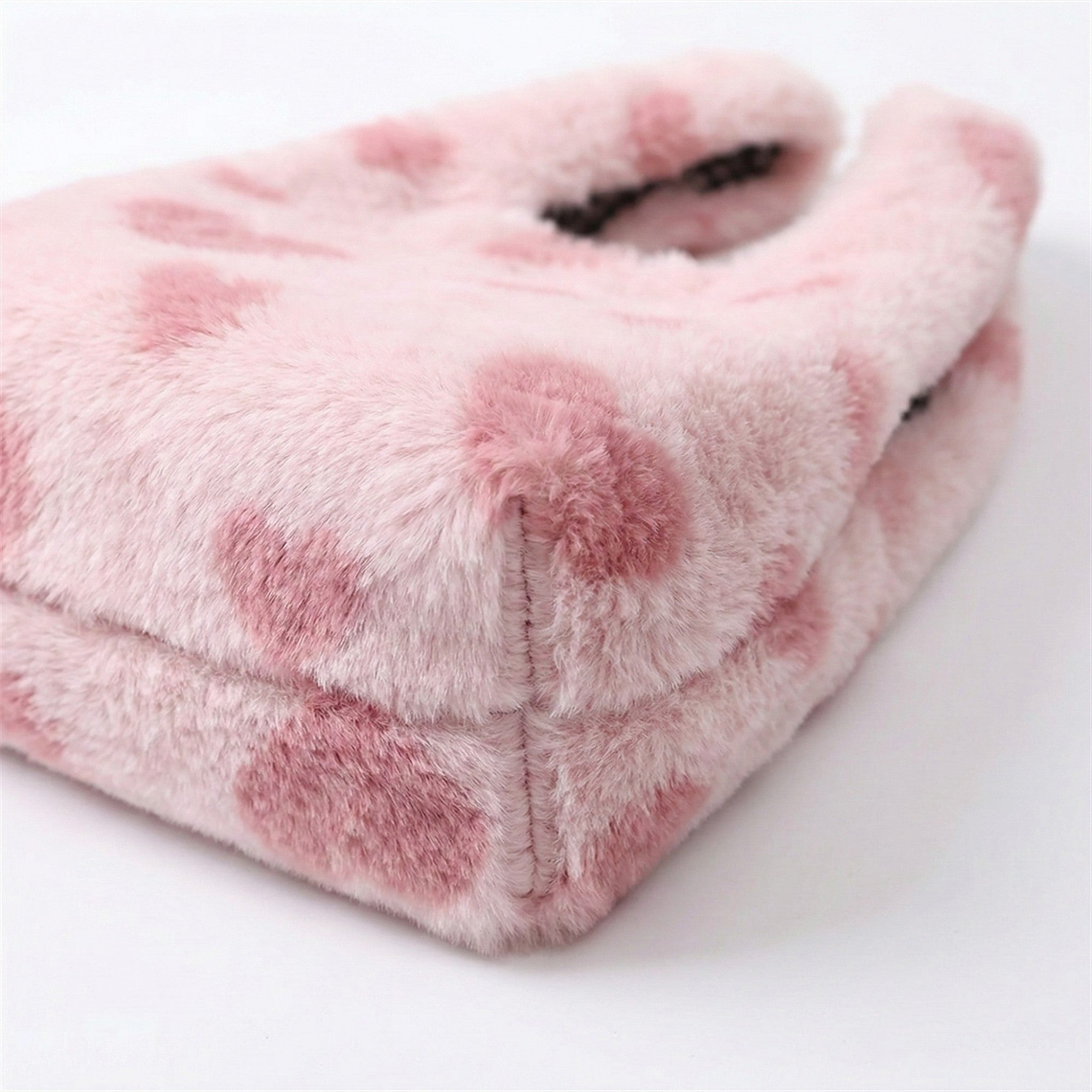Anna-Kaci Women's Faux Fur Shoulder Tote Bag with Heart Pattern Soft Plush Texture and Wide Handles