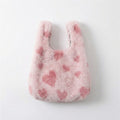 Anna-Kaci Women's Faux Fur Shoulder Tote Bag with Heart Pattern Soft Plush Texture and Wide Handles