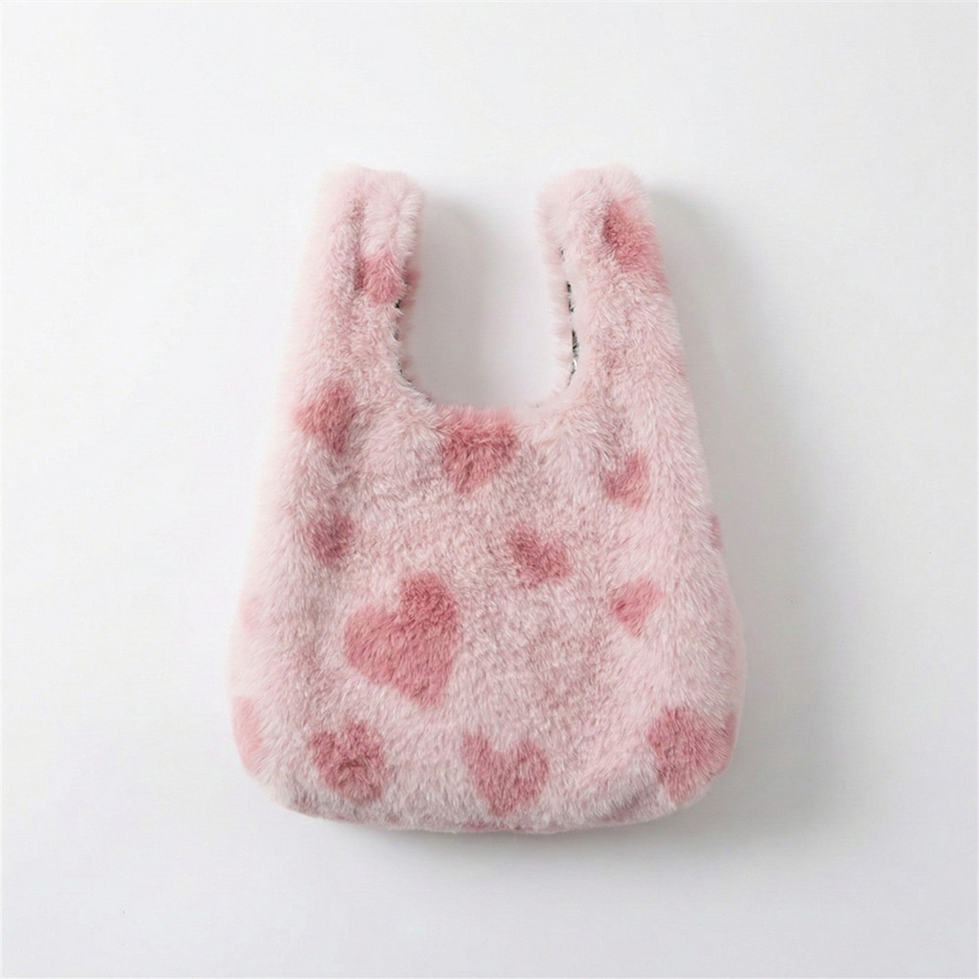 Anna-Kaci Women's Faux Fur Shoulder Tote Bag with Heart Pattern Soft Plush Texture and Wide Handles