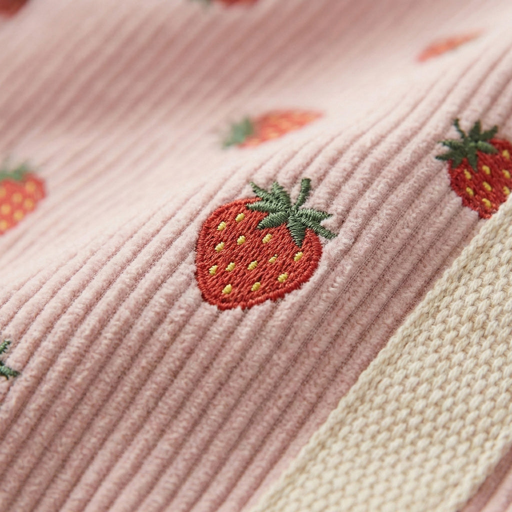 Anna-Kaci Women's Strawberry Print Corduroy Tote Bag with Double Shoulder Straps and Front Snap Pocket