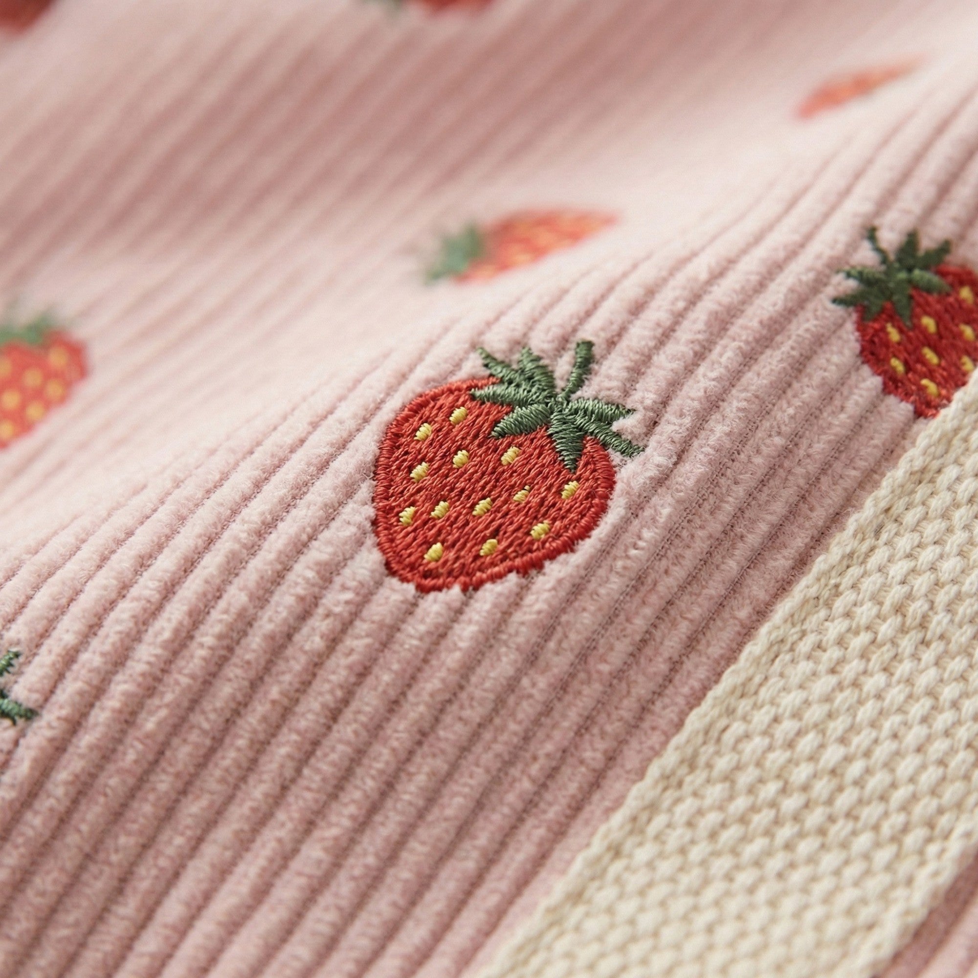 Anna-Kaci Women's Strawberry Print Corduroy Tote Bag with Double Shoulder Straps and Front Snap Pocket