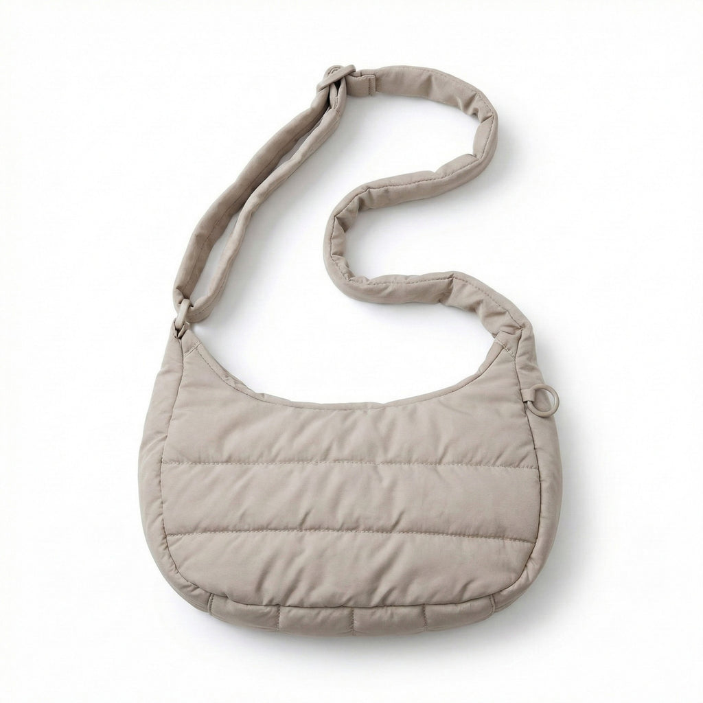 Anna-Kaci Women's Quilted Puffer Shoulder Bag with Adjustable Strap Lightweight Crescent Hobo Design