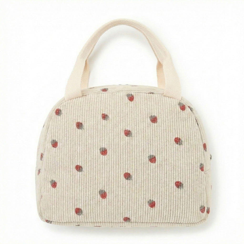Anna-Kaci Women's Insulated Lunch Tote Bag with Foil Lining Strawberry Print Corduroy and Top Handle