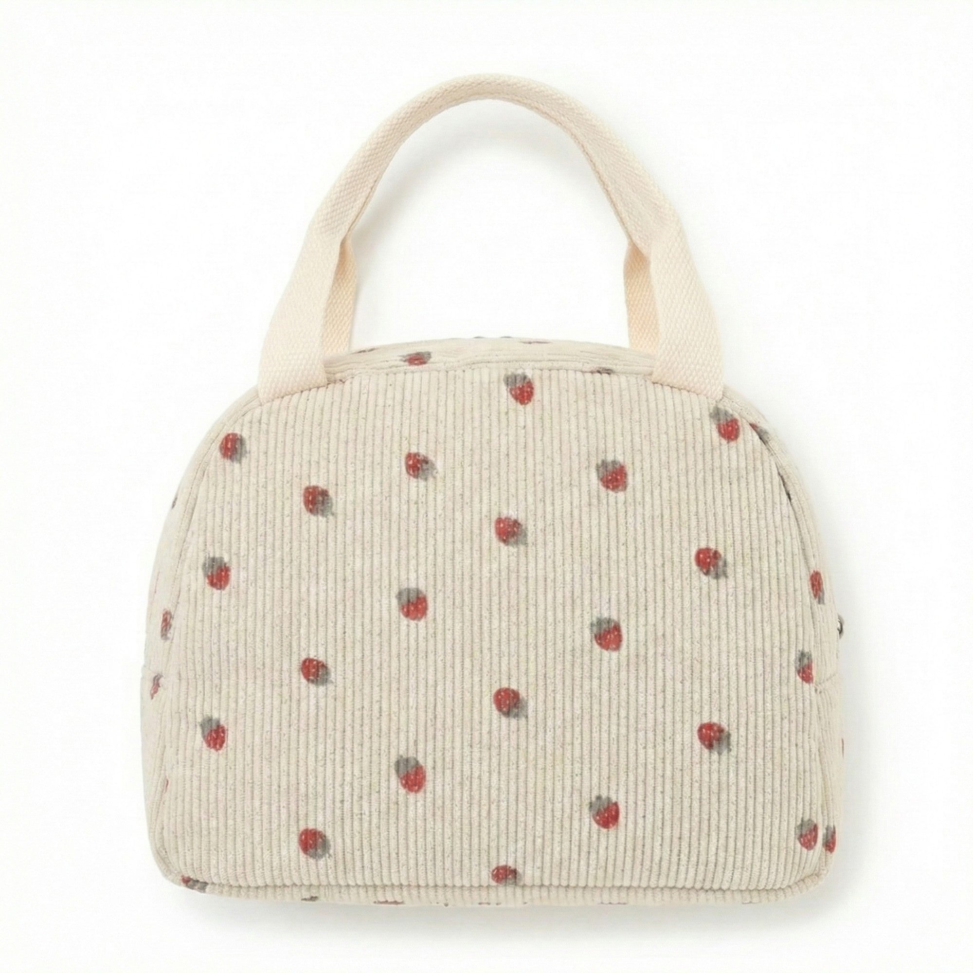 Anna-Kaci Women's Insulated Lunch Tote Bag with Foil Lining Strawberry Print Corduroy and Top Handle