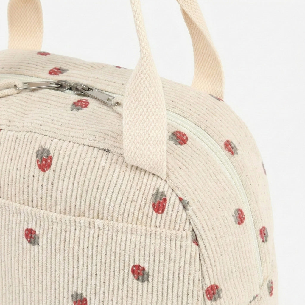 Anna-Kaci Women's Insulated Lunch Tote Bag with Foil Lining Strawberry Print Corduroy and Top Handle