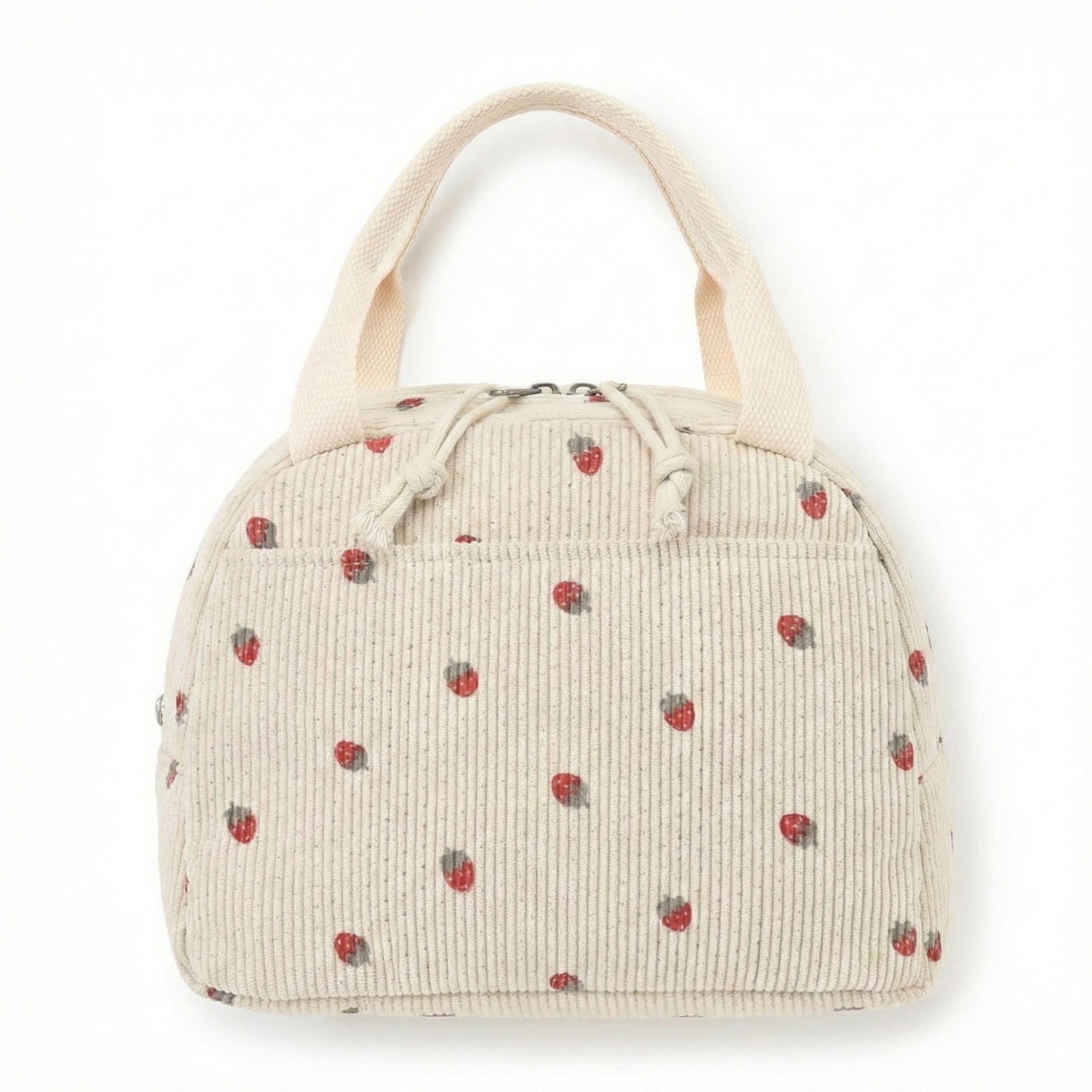 Anna-Kaci Women's Insulated Lunch Tote Bag with Foil Lining Strawberry Print Corduroy and Top Handle
