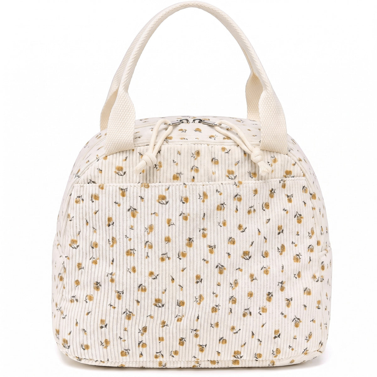 Women's Insulated Lunch Tote Bag with Foil Lining Strawberry Print Corduroy and Top Handle