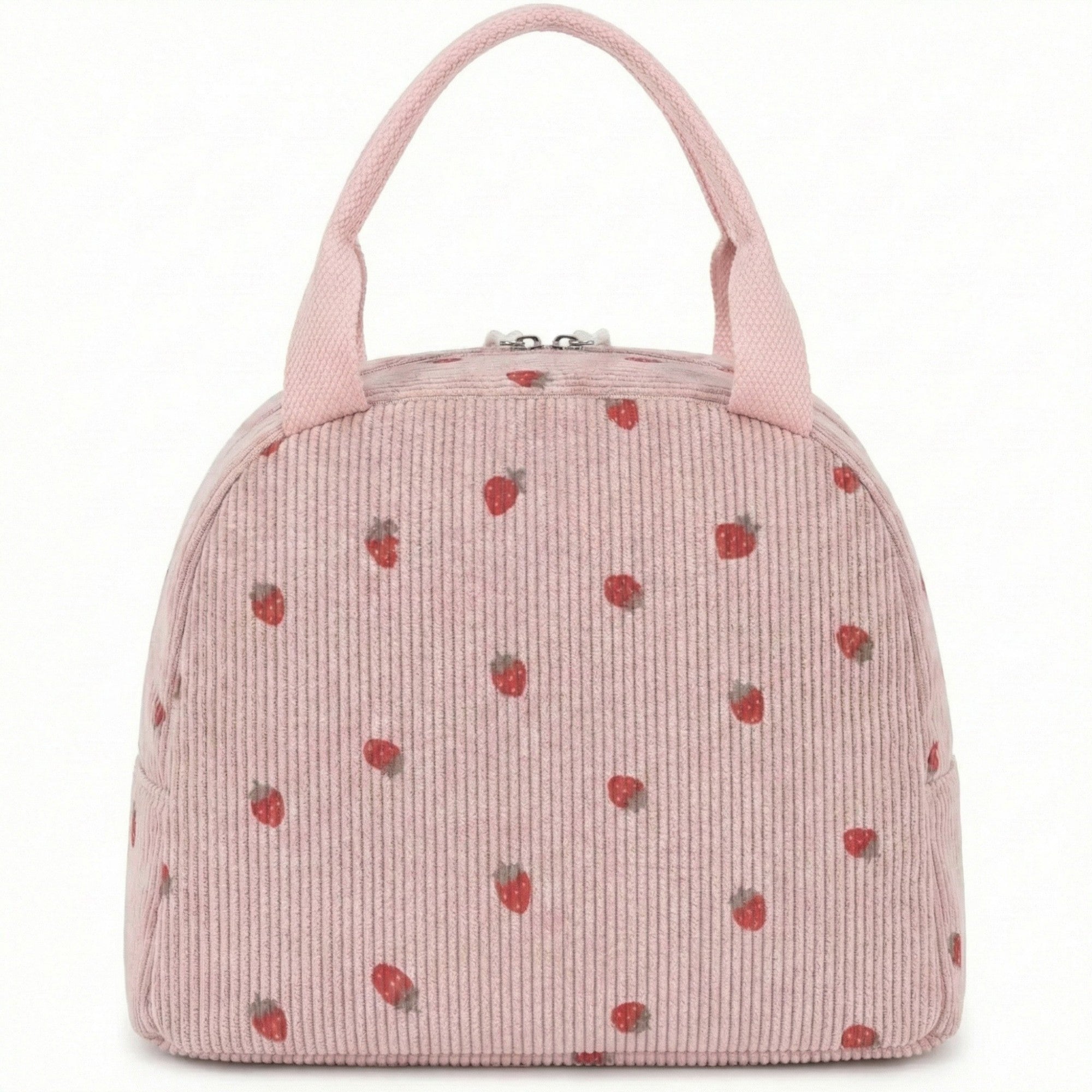 Anna-Kaci Women's Insulated Lunch Tote Bag with Foil Lining Strawberry Print Corduroy and Top Handle