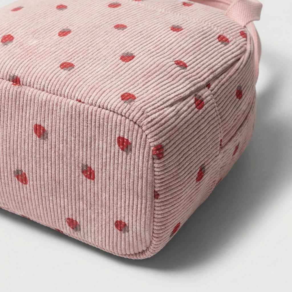Anna-Kaci Women's Insulated Lunch Tote Bag with Foil Lining Strawberry Print Corduroy and Top Handle
