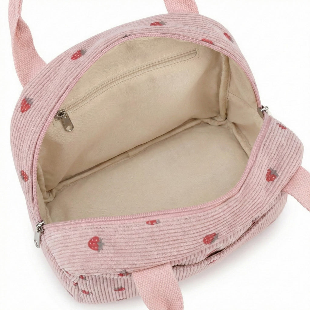 Anna-Kaci Women's Insulated Lunch Tote Bag with Foil Lining Strawberry Print Corduroy and Top Handle