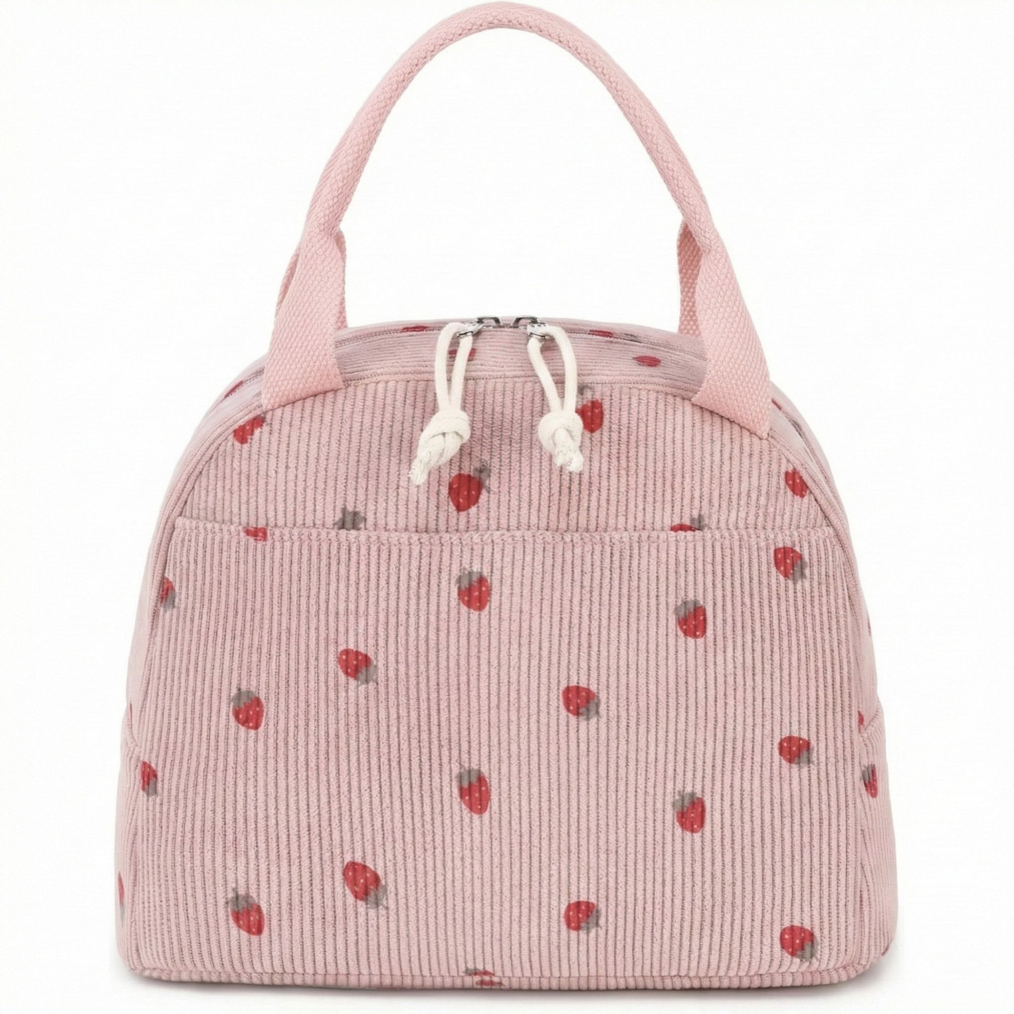 Anna-Kaci Women's Insulated Lunch Tote Bag with Foil Lining Strawberry Print Corduroy and Top Handle