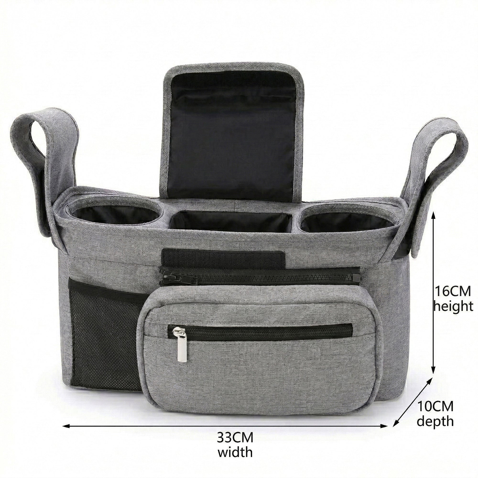 Anna-Kaci Stroller Organizer with Cup Holders and Zipper Pockets Adjustable Straps Large Storage Space