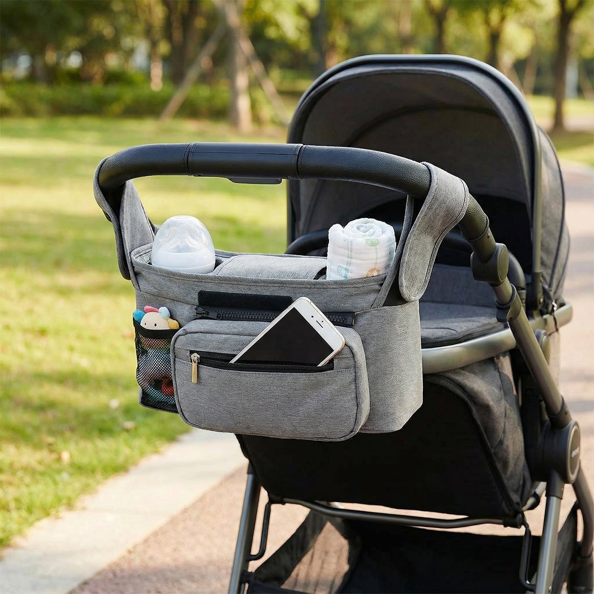 Anna-Kaci Stroller Organizer with Cup Holders and Zipper Pockets Adjustable Straps Large Storage Space