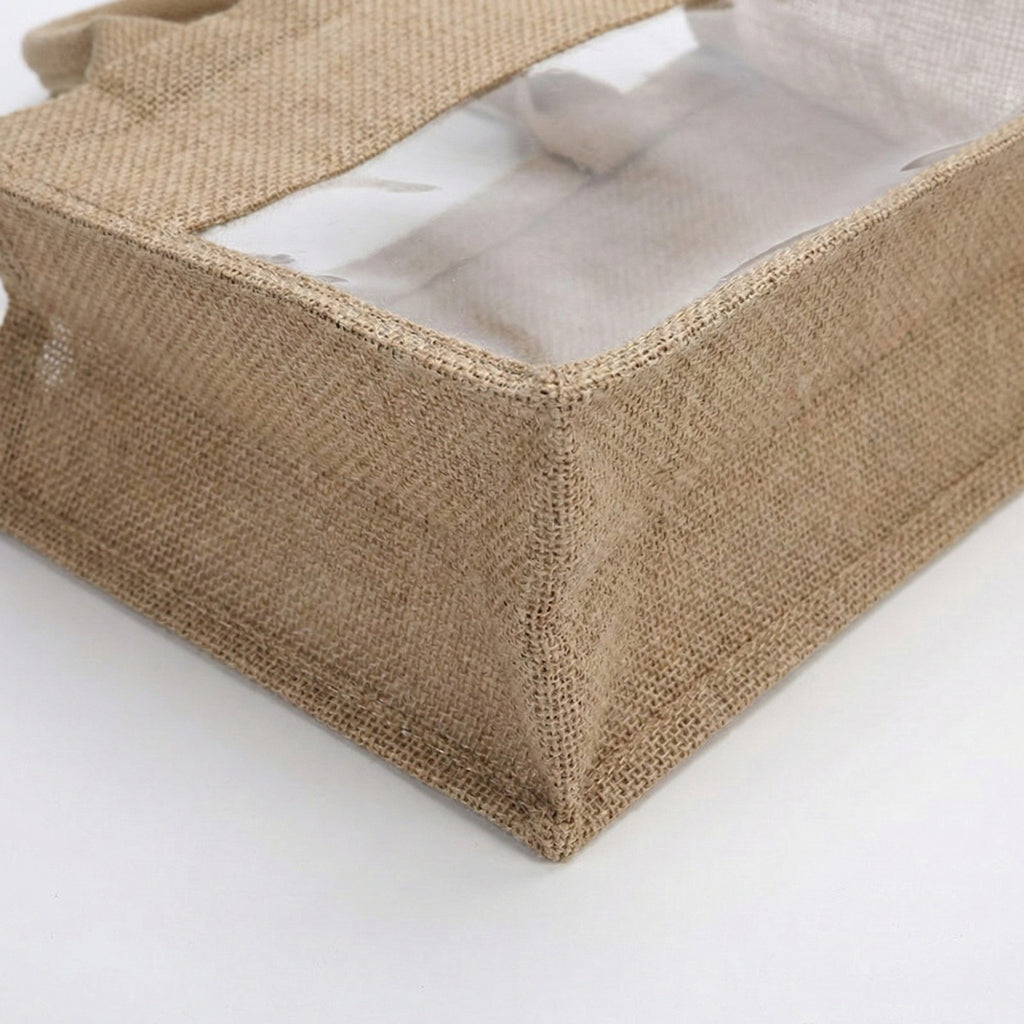 Anna-Kaci Women's Linen Blend Tote Bag with Structured Shape Clear Window Panel and Double Top Handles