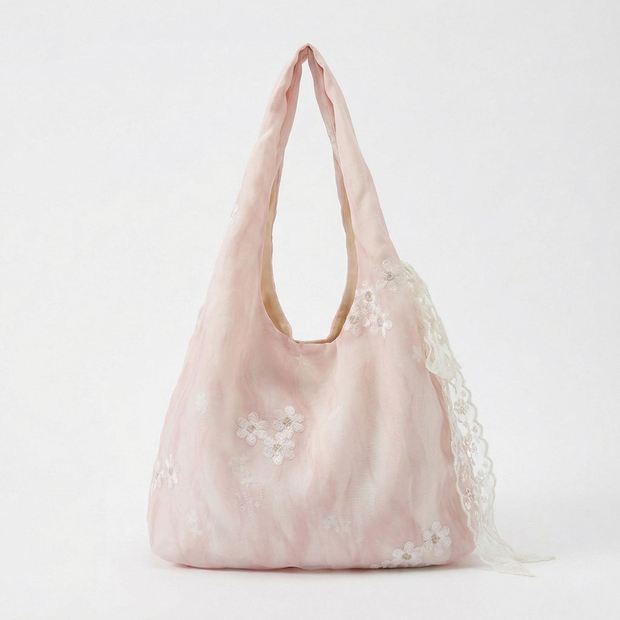 Anna-Kaci Women's Soft Shoulder Bag Floral Embroidery Lace Trim Detail Slouchy Hobo Silhouette