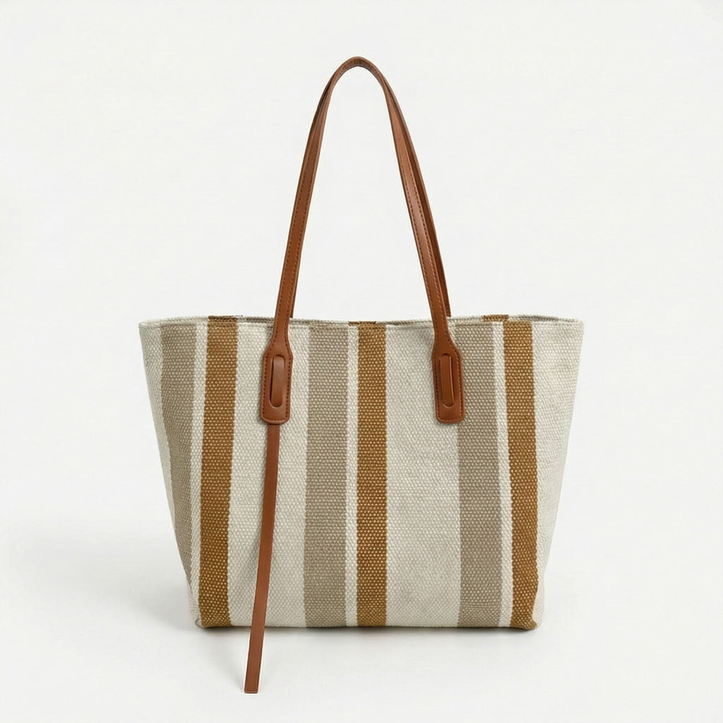 Anna-Kaci Women's Striped Canvas Tote Bag Dual Shoulder Straps Structured Open Top Design
