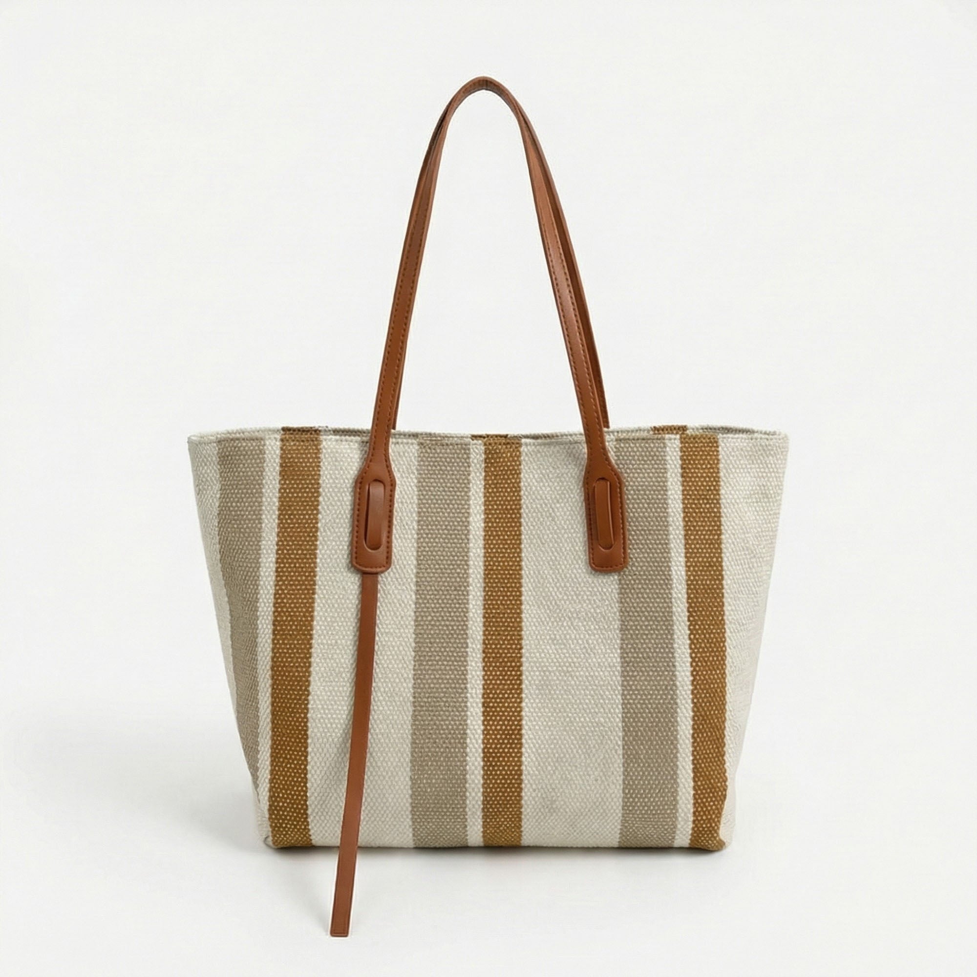 Anna-Kaci Women's Striped Canvas Tote Bag Dual Shoulder Straps Structured Open Top Design