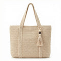 Anna-Kaci Women's Crochet Tote Bag Structured Shape Dual Shoulder Straps Tassel Accent Detail