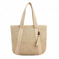 Anna-Kaci Women's Crochet Tote Bag Structured Shape Dual Shoulder Straps Tassel Accent Detail