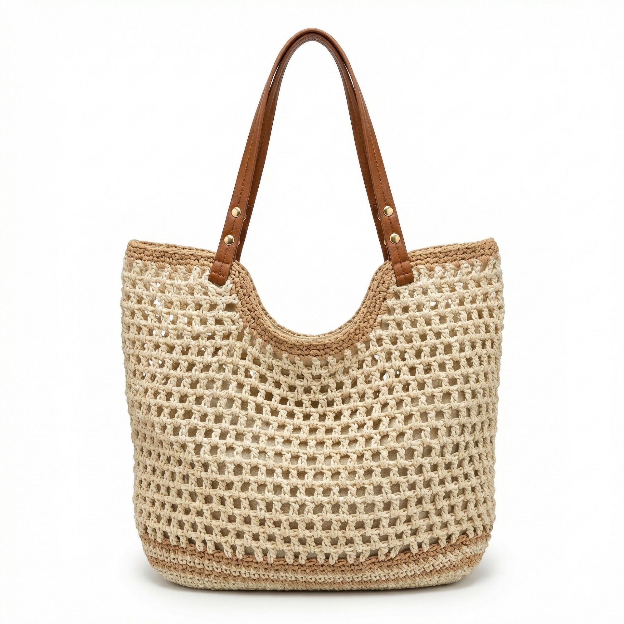 Anna-Kaci Women's Crochet Tote Bag Open Knit Design Dual Shoulder Straps Slouchy Structured Shape
