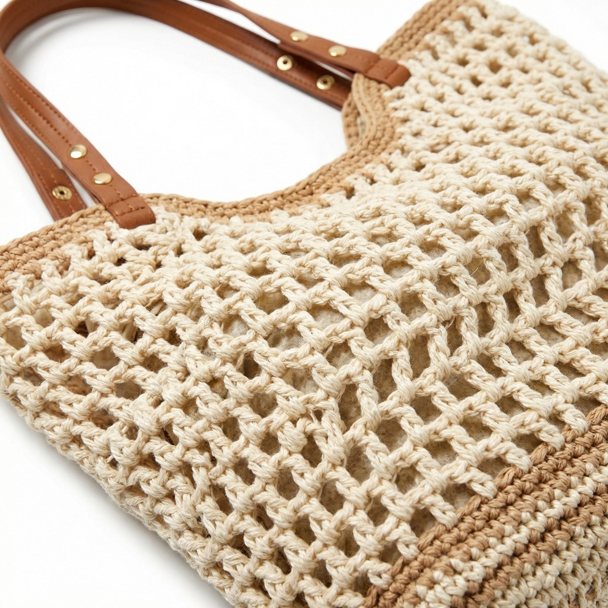 Anna-Kaci Women's Crochet Tote Bag Open Knit Design Dual Shoulder Straps Slouchy Structured Shape